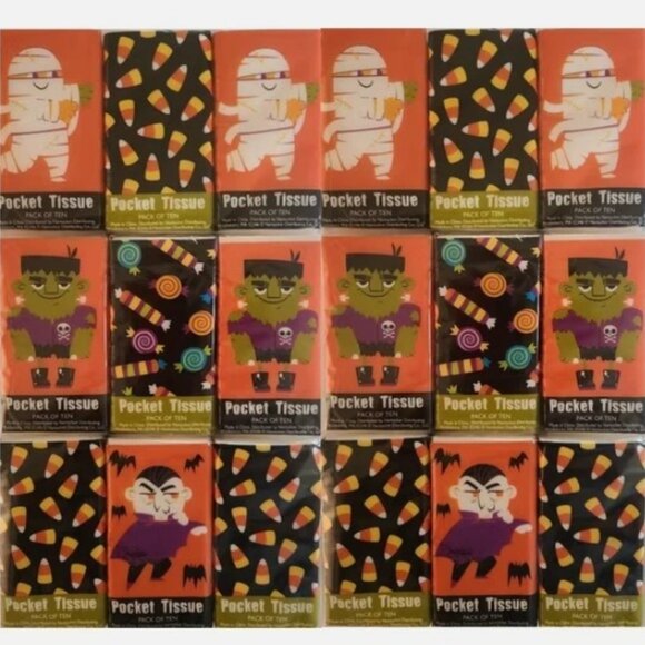Pocket Tissue Halloween Designs Candy Corn Vampire Mummy Trick or Treat 18pks - Picture 1 of 3